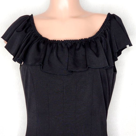 Kay Unger Black Ruffled Neckline Cocktail Dress Sleeveless Classic Lined - Picture 2 of 6